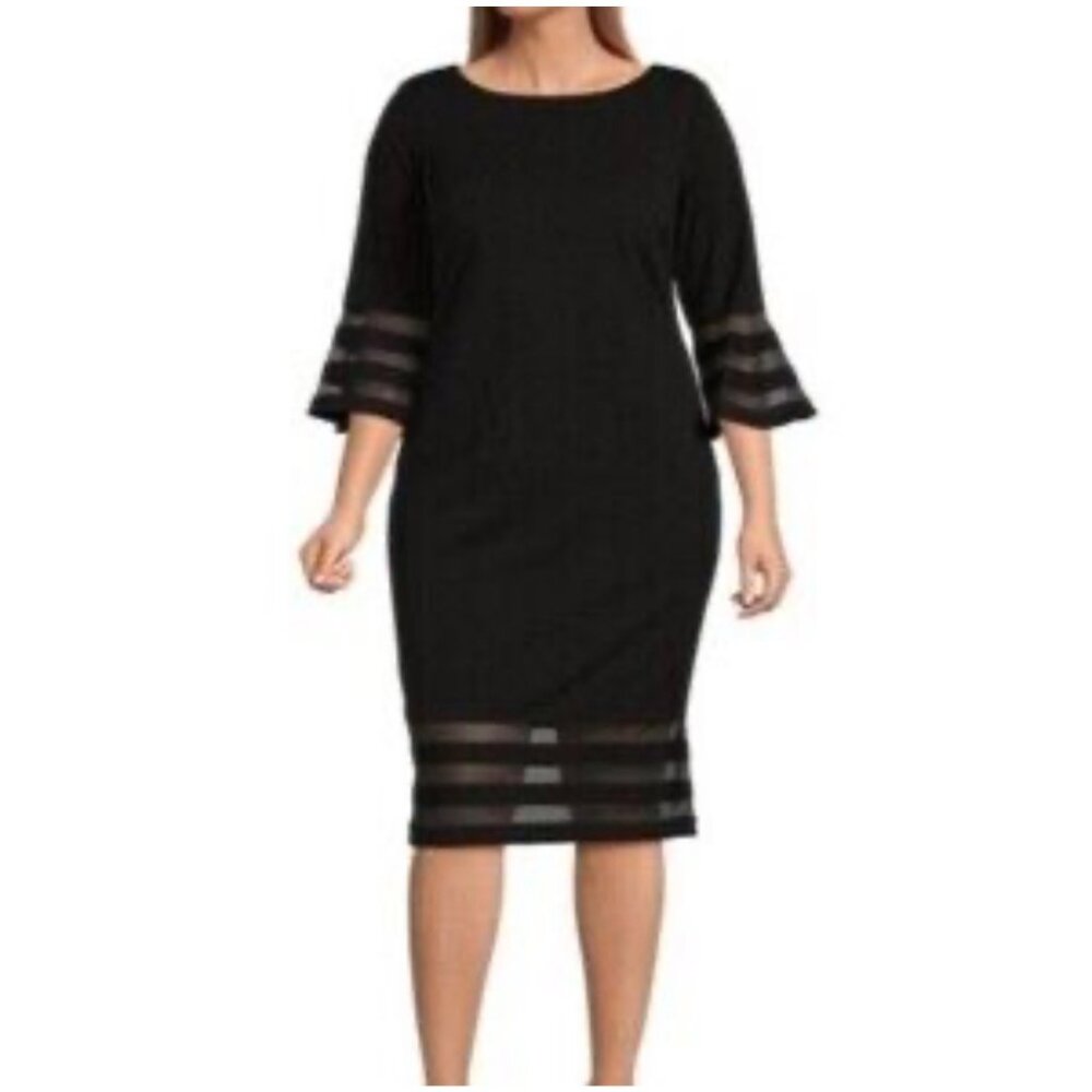 CALVIN KLEIN Bell Sleeve Mesh Trim Midi Sheath Dress 20W Office Wedding Guest
